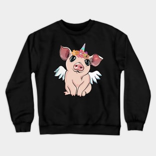 pig unicornand flowers crown Crewneck Sweatshirt